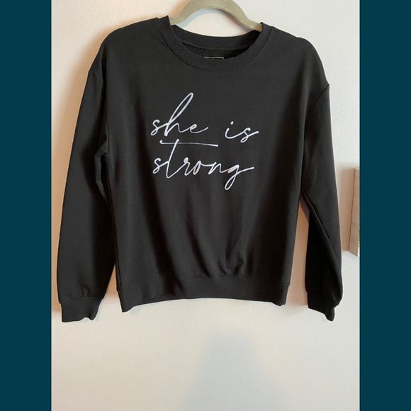 Miken Tops - Miken Flow | She is Strong Script- Black Pullover Sweatshirt | Size: Small, sm